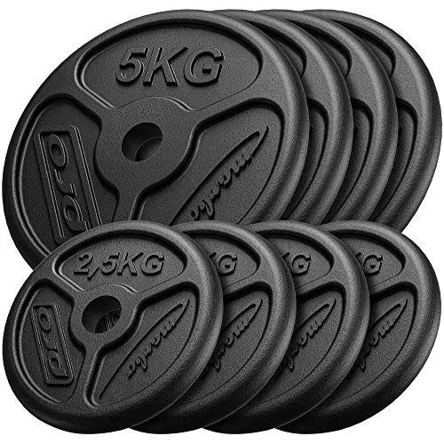Marbo Sport Slim Guss Hantelscheiben-Set 30 kg - Hanteln & Gewichte, robustes Set mit 4 x 5 kg und 4 x 2,5 kg Gewichten, ideal für effektives Krafttraining zu Hause.