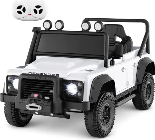 COSTWAY 12V Kinder Elektroauto mit Fernbedienung – Mini Land Rover Defender in Weiß - Erleben Sie aufregenden Fahrspaß mit dem COSTWAY Elektroauto für Kinder! Mit Eltern-Fernbedienung, leuchtenden LEDs und interaktiven Klängen bietet es Sicherheit und Unterhaltung für Kinder ab 3 Jahren.