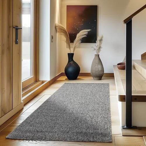 Carpettex Teppich Wohnzimmer Kurzflor Teppich Modern Design 80 x 150 cm Küchenläufer Flur - Grau, Weich, Flauschig, Bettvorleger, Schlafzimmer