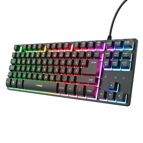 GXTrust 833 Thado TKL Tastatur Deutsches QWERTZ Layout, Kompakte 80% USB Gaming Tastatur aus Metall, Anti-Ghosting, LED-Beleuchtung, für PC Laptop Mac, Schwarz