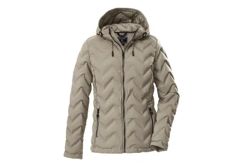 killtec KOW 23 Damen Steppjacke hell taupe (00274) Größe 38 - Die winddichte und wasserabweisende Damenjacke von killtec bietet optimalen Schutz bei kälteren Temperaturen. Mit verstellbarer Kapuze, praktischen Reißverschlusstaschen und umweltbewusstem Design ist sie der ideale Alltagsbegleiter.