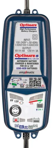 Tecmate OptiMate 5 Select Ladegerät - Effizientes 6V/12V Lade- & Wartungsgerät für alle Bleiakkus. Ideal für den Einsatz bei extremen Temperaturen, mit sicherer Überladungsschutz und automatischer Abschaltung.