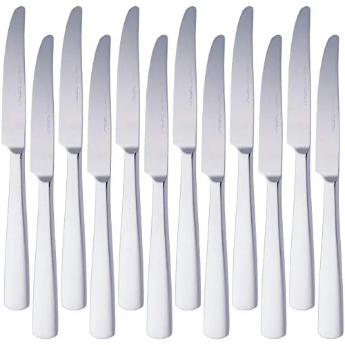 Amazon Basics Tafelmesser 12er-Pack aus Edelstahl - 12 hochwertige Tafelmesser aus Edelstahl, modern im Design mit eckigem Rand. Ideal für besondere Anlässe und spülmaschinenfest für einfache Reinigung.