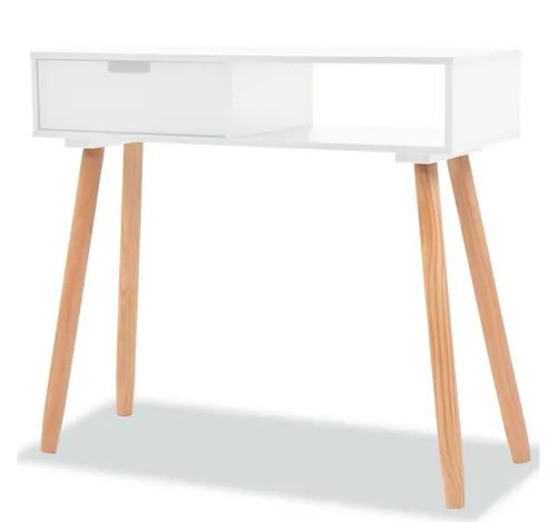 furnicato Konsolentisch 80x30x72 cm Weiß und Braun aus massivem Holz mit (1-St), Stabiles Sideboard mit integrierter Schublade und Bodenpolstern