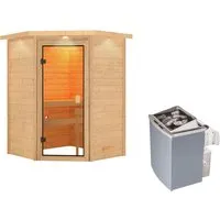 Woodfeeling Sauna Antonia inkl. 9 kW Ofen mit integr. Strg., LED-Dachkranz