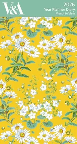 Museums & Galleries Slimline Jahresplaner 2026, Monatsansicht, V&A Museum, gelbes Gänseblümchen-Design
