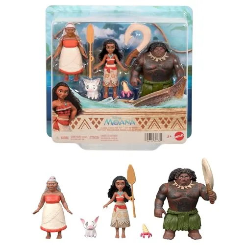 Disney Vaiana Charakterset mit 3 Puppen und Zubehör - Entdecke das Vaiana Charakterset mit 3 Mini-Puppen und 2 tierischen Freunden. Ideal für kreatives Spielvergnügen und Geschichten nacherzählen. Perfekt für Kinder ab 3 Jahren!
