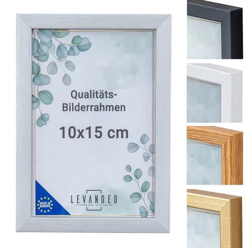Levandeo® Bilderrahmen, Bilderrahmen Echtholz Made in EU 10x15 Silber Glasscheibe Fotorahmen
