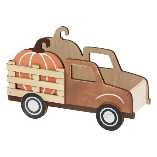 Tischdeko Lieferwagen mit Kürbis aus Holz für herbstliche Dekorationen