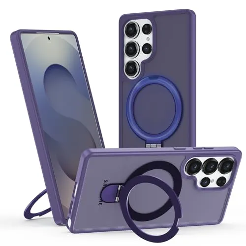 Hülle für Samsung Galaxy S25 Ultra mit Magsafe, [ Magnetischer Ständer Unsichtbarer Standring ] Stoßfest Handyhülle Case Matt Kratzfeste Schutzhülle für Samsung Galaxy S25 Ultra, lila