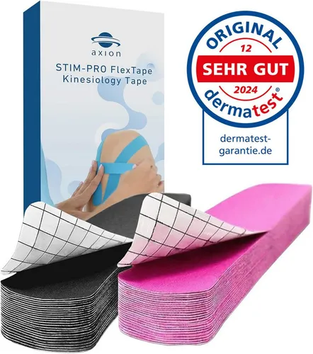 axion Precut Kinesiologie Tape 2er Set Pink und Schwarz - Medizinische Tapes & Zubehör – Wasserfest, hautfreundlich und elastisch: Ideal für Sport & Alltag, bietet optimalen Halt und Stabilität für verletzte Körperregionen.