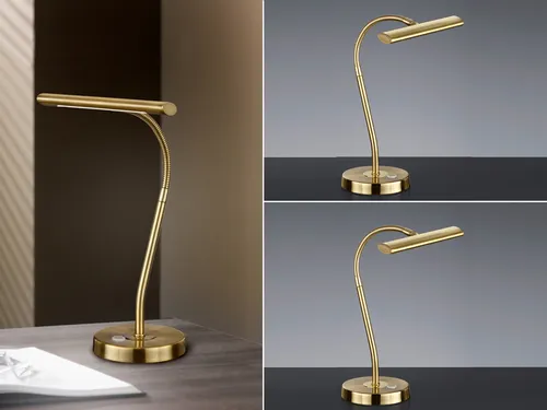 Elegante LED Schreibtischleuchte Messing matt, 2er SET - Klassische Tischleuchten mit verstellbarem Flexarm und 4-Fach Dimmer für individuelle Lichtverhältnisse. Ideal als Leselampe oder stilvolle Arbeitsleuchte.