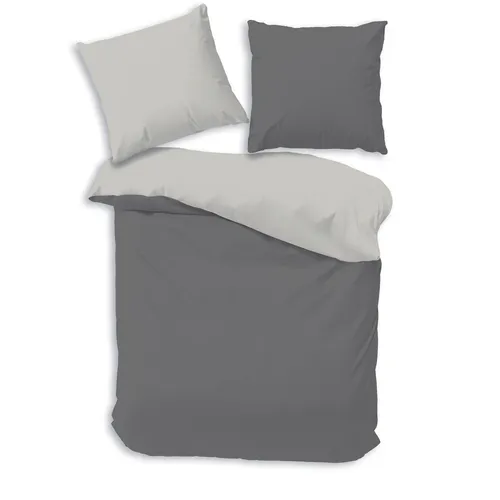 Träumschön Bettwäsche Luxus Microfaser 135x200 oder 155x220, Wende Uni grau