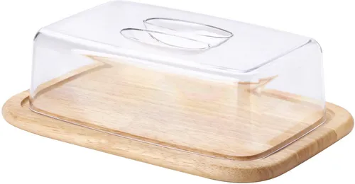 Continenta Käseglocke mit Holzunterteil - Speiseglocke aus Holz und Kunststoff, schützt Ihren Käse frisch und aromatisch, ideal für stilvolles Servieren.