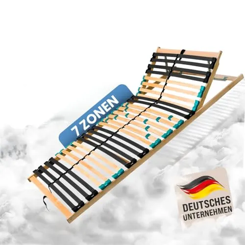 Coemo 7 Zonen Lattenrost DRÖMSON - Kopfteil verstellbar, 28 Leisten Lattenroste, Mittelgurt, 90x200 cm, preisgünstiger Bausatz