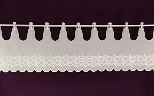 Plauener Spitzen und Stickereien Scheibengardine nach Maß Meterware Panneaux Bestickt Höhe 33 cm Landhaus Look Nostalgie Vintage Ecru