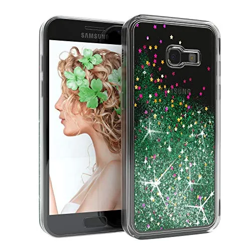 Produktbild EAZY CASE Hülle kompatibel mit Samsung Galaxy A3 (2017) Schutzhülle mit Flüssig-Glitzer, Handyhülle, Schutzhülle, Back Cover mit Glitter Flüssigkeit, aus TPU/Silikon, Transparent/Durchsichtig, Grün
