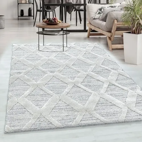 Carpetsale24 Teppich 140x200 cm Creme 3D Hoch-Tief Effekt Hochflor Skandi Stil Rauten Design Modern Weich Pflegeleicht für Wohnzimmer Schlafzimmer Esszimmer Kinderzimmer Jugendzimmer