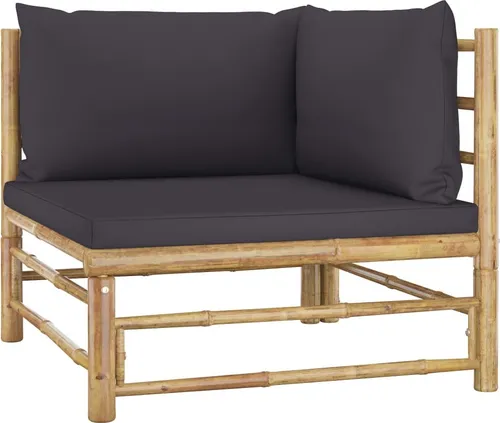 vidaXL 7-tlg. Garten-Lounge-Set mit Dunkelgrauen Kissen aus Bambus - Gartenmöbel-Set aus robustem Bambus mit abnehmbaren, waschbaren Kissen für höchsten Komfort. Modularer Aufbau für individuelle Gestaltung Ihres Außenbereichs.