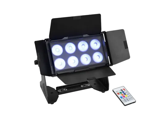 Eurolite Multiflood IP LED Akku Outdoor Fluter - Scheinwerfer mit integriertem Drahtlos-Empfänger für CRMX-Betrieb, ideal für professionelle Lichtinstallationen im Freien, bietet stufenlose Farbmischungen und 36 integrierte Showprogramme.