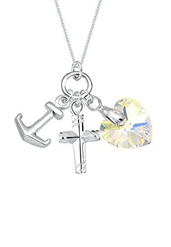 Elli Halskette Damen Anker Herz Kreuz Anhänger 925 Sterling Silber mit Kristallen - Elegante Halskette mit Anker Herz Kreuz Anhänger aus 925 Sterling Silber, verziert mit funkelnden Kristallen. Ideal für jeden Anlass und perfekt als Geschenk in hochwertiger Verpackung.