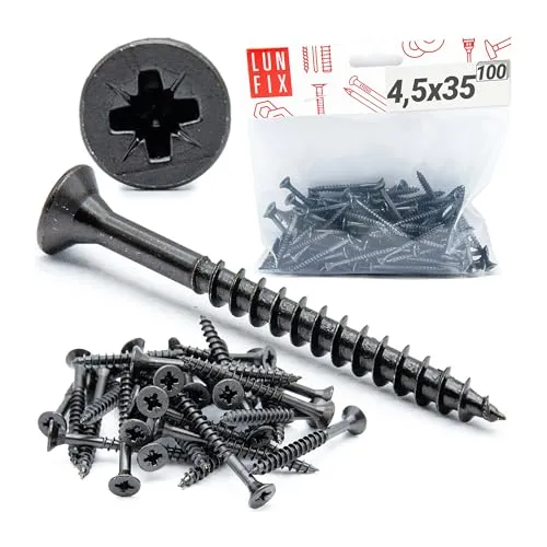 LUN FIX Holzschrauben schwarz 4,5x35 mm 100 Stk PZ2 Teilgewinde Senkkopf