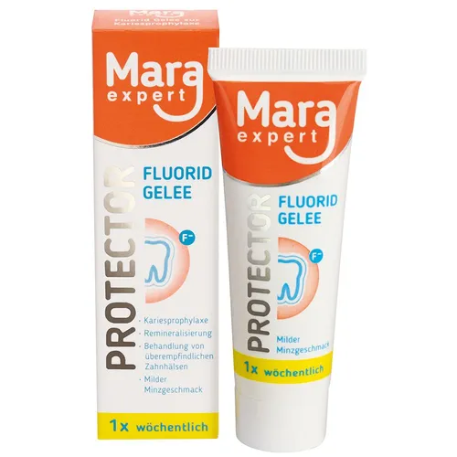 Mara® expert Fluorid Gelee Protector - Zahnpasta mit intensivem Kariesschutz, stärkt den Zahnschmelz und remineralisiert Zähne, ideal für überempfindliche Zahnhälse, nur 1 Mal wöchentlich anwenden.