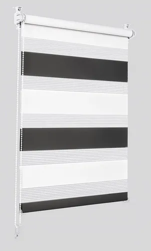 Doppelrollo Klemmfix schwarz/weiß 90x210cm - Jalousien & Rollos - Pflegeleichtes Doppelrollo ohne Bohren, ideal für Flügelfenster, und flexibel mit Kettenzug montierbar.
