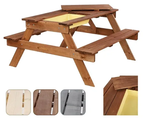 MODO24 Picknicktisch mit Bank für Kinder – Gartentisch Holz Set mit Sandkasten
