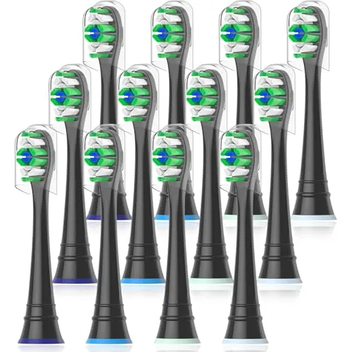 Qitizu Ersatzbürsten Kompatibel mit Philips Sonicare Elektrische Zahnbürste, Zahnbürstenkopf für Diamond Protective Expert Daily Clean, 12 Schwarz