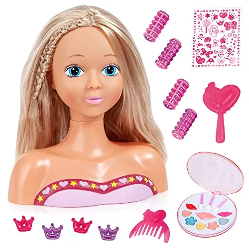 Bayer Design 90012AG Top Model Frisierkopf - Puppenkopf mit 27 cm, ideal zum Stylen mit langem, blondem Haar und umfangreichem Zubehör für kreatives Spielen und Förderung der Fingerfertigkeit.