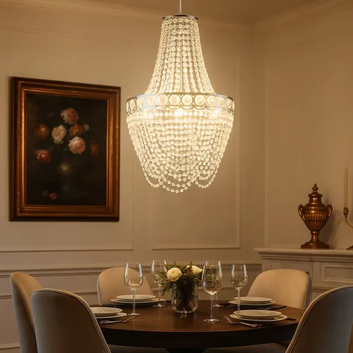 Kristallleuchter Modern 3-flammig E27 - Lampen - Eleganter Hängelampe mit hochwertigem Acrylkristallbehang, verchromt, 38 cm Durchmesser, ideal für stilvolle Beleuchtung in Wohnräumen.
