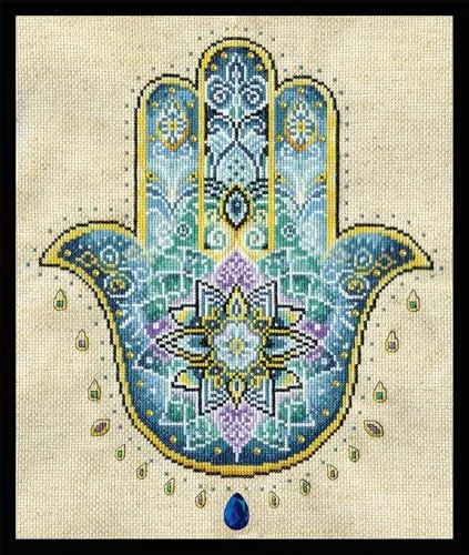 Design Works Crafts Inc. Hamsa Kreuzstich-Set - Vielseitiges Kreuzstich-Set mit hochwertigem Baumwoll-Aida-Tuch und vorsortiertem Stickgarn. Ideal für kreative Projekte und zur Entspannung. Fertige Größe: 25,4 x 30,5 cm.