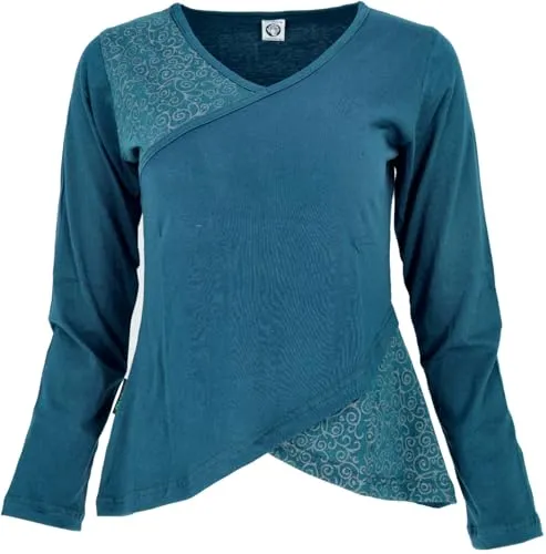 GURU SHOP Langarmshirt Boho-chic - Blau, Damen, Size:M