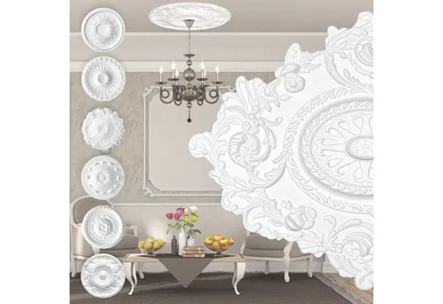 marbet design Wanddekoobjekt R-25 - Stuckrosette aus EPS Styropor - Deko-Objekte: Elegante Stuckrosette aus leichtem Styropor, einfach zu montieren und ideal für individuelle Raumgestaltungen.