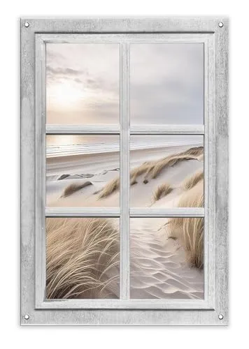 artissimo Garten-Poster 60x90cm PE6736-GP - Wetterfestes und hochwertiges Outdoor-Poster im Fensterblick-Design. Ideal für Garten, Balkon & Terrasse. Schafft eine entspannte Atmosphäre mit maritimen Strand- und Dünenmotiven. Einfach aufzuhängen durch stabile Metallösen.