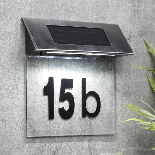 Hausnummernschild Solar LED Außenbeleuchtung Schild Edelstahl Beleuchtung