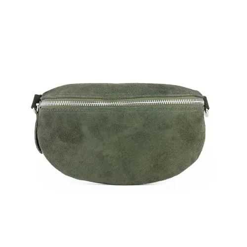 lePelou Bauchtasche VALENTINA, Umhängetasche aus Wildleder, Crossbody Tasche, Gürteltasche (zwischen 4 Größen wählbar), echt Leder, Made in Italy grün L 30*19*9