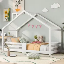 Kinderbett 90x200 cm aus Kieferholz mit Rausfallschutz - Massivholz Kinderbett mit zusätzlichem Rausfallschutz für sicheres Schlafen. Ideal für Kinderzimmer, stabil und einfach montierbar.