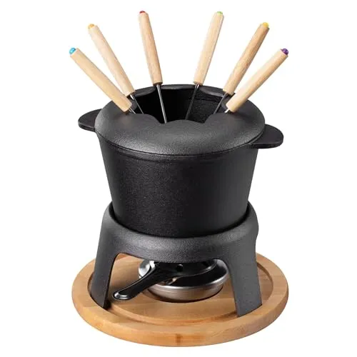 Navaris Gusseisernes Fondueset - Käsefondue Set für 6 Personen - Vielseitiges Fondueset für bis zu 6 Personen, ideal für Käse, Fleisch oder Schokolade. Der robuste Gusseisen-Topf eignet sich für alle Herdarten und BBQs, perfekt für unvergessliche gemeinsame Erlebnisse.