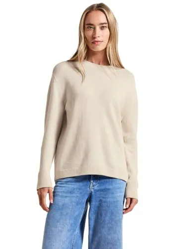 STREET ONE Rundhalspullover mit Rippbündchen - Strickpullover aus bequemer Baumwollmischung, taillenbedeckend und ideal für vielseitige Outfits – perfekt für Alltag und besondere Anlässe.