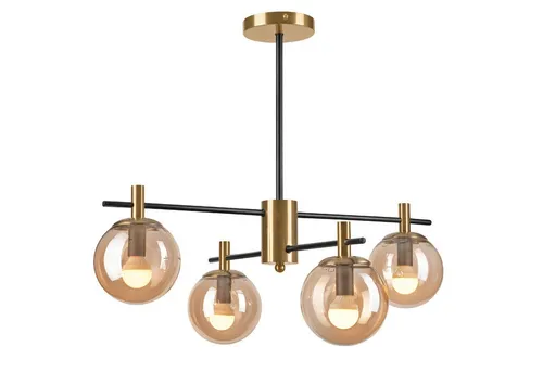 Licht-Erlebnisse Deckenleuchte PADAD, ohne Leuchtmittel, Rauchglas Metall in Gold Schwarz E14 4-flammig Kugel Schirm Modern