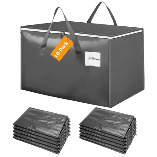 Withosent 100L Aufbewahrungstasche Groß Gewebt, 10er Wasserdicht Umzugstaschen mit Reißverschluss und Griff, Alternative zur Umzugskartons, Faltbar Moving Bags für Bettdecken Camping Aufbewahrung