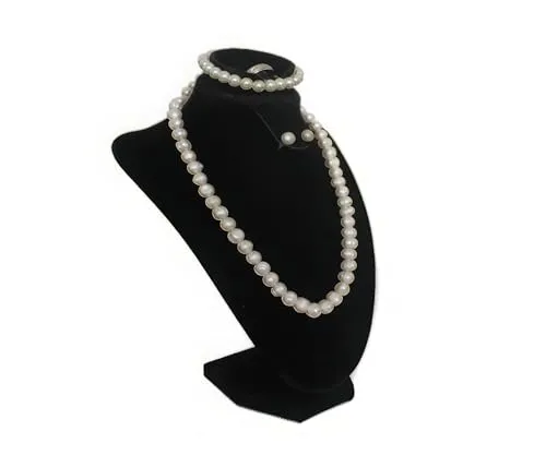 Yudu Schmuckbüste Dekobüste für Schmuckset Ohrring Ohrstecker Armband Ketten Ring (Samt schwarz, H31cm)