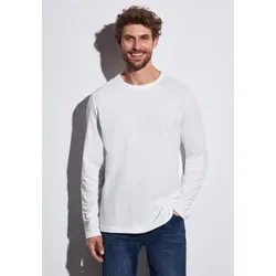 Langarmshirt STREET ONE MEN, Herren, Gr. XXL (46), hellweiß, Web, 100% Baumwolle, unifarben, normal normal, Rundhals, abgesteppt, Shirts Langarmshirt, aus reiner Baumwolle