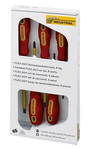 Proxxon Schraubendreher FLEX-DOT 22630 - 6-teiliges Elektro VDE Set, isolierte Klingen für sicheres Arbeiten bis 1000 Volt