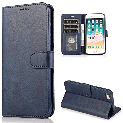 CTIUYA Handyhülle für iPhone SE 2022 / iPhone SE 2020 / iPhone 8/iPhone 7 Hülle Leder Klapphülle Handytasche Flip Brieftasche Ledertasche mit Kartenfach Schutzhülle Magnet Case Tasche Cover,Dunkelblau