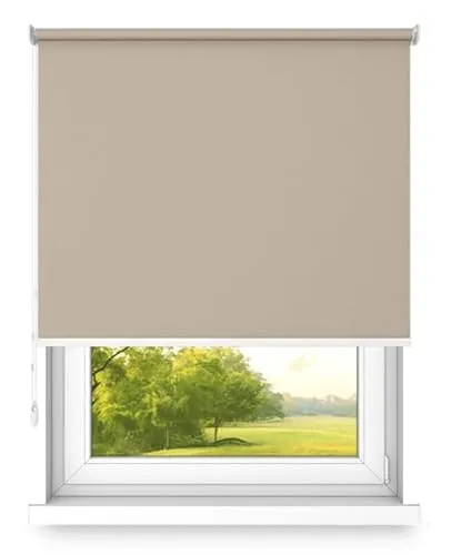 time4blinds Rollos Verdunkelungsrollo Freihängendes Rollo ohne Kassette Wand- oder Deckenmontage Großes Format UV-Schutz Thermische Eigenschaften Solides Design 100x120 cm Sandbraun - rechts