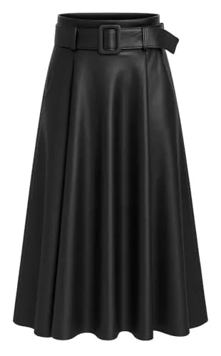 Mississhop 401 Damen A-Linien Rock mit Gürtel – Kunstleder Schwarz