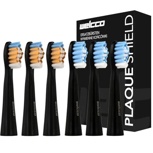 Ersatzbürstenköpfe 6 Stück – kompatibel mit Oral-B Pulsonic Slim, Slim Clean 2000, Slim Luxe 4200/4500, Slim One 1000/2200 – konturierte DuPont™ Nylonborsten, Plaque-Entfernung, schwarz